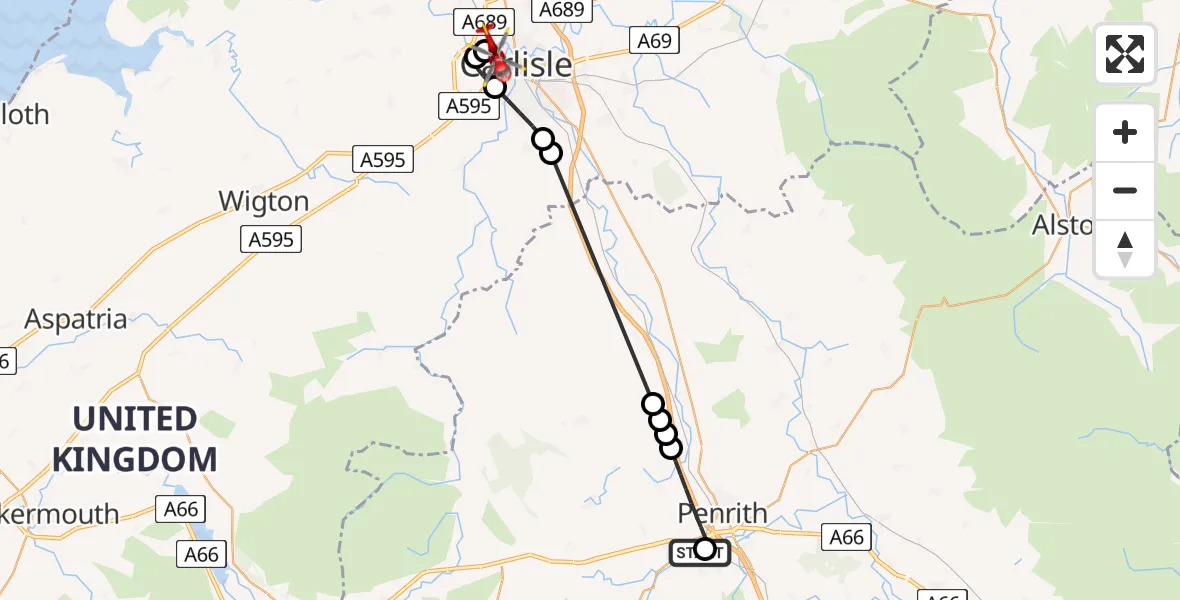 Flight route Air Ambulance Helicopter Stainton - Carlisle, 06 May 2026, 11:48