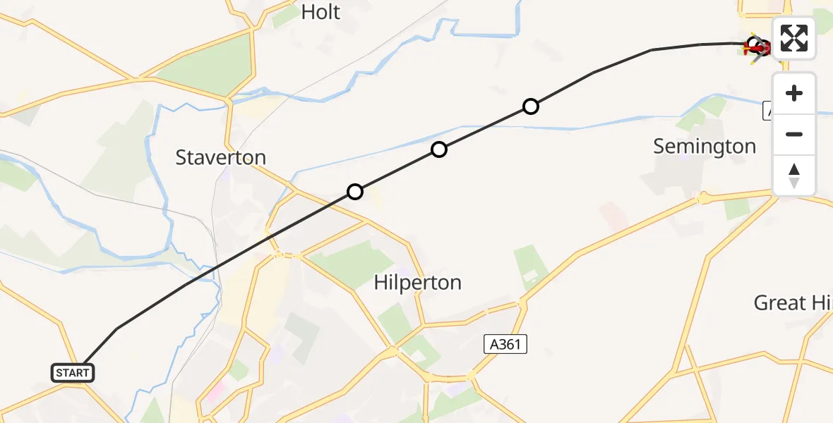 Flight route Air Ambulance Helicopter Trowbridge - Wiltshire Air Ambulance, 06 May 2026, 11:49