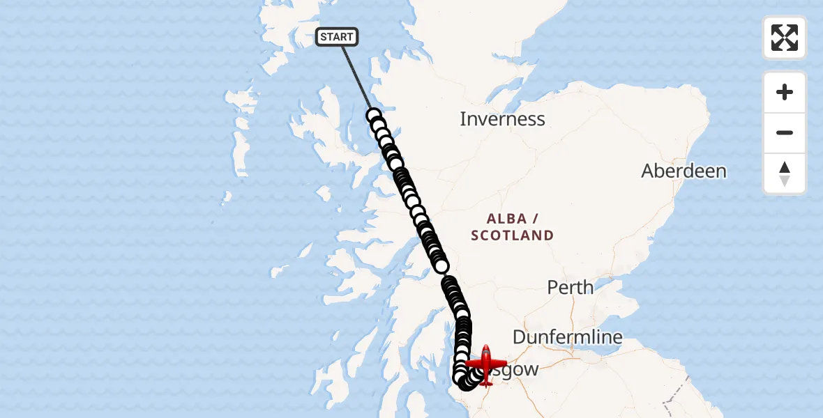 Flight route Air Ambulance Aircraft Inner Seas - Glasgow Airport, 06 May 2026, 12:36
