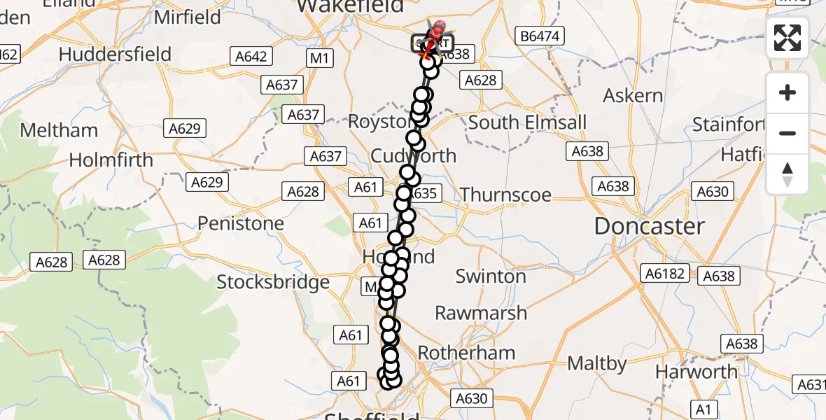 Flight route Air Ambulance Helicopter YAA Nostell Helicopter Port - YAA Nostell Helicopter Port, 06 May 2026, 12:43