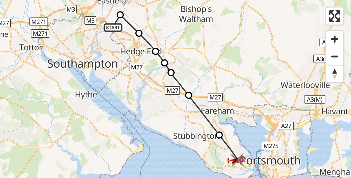 Flight route Air Ambulance Helicopter Southampton Airport - Gosport, 06 May 2026, 12:50