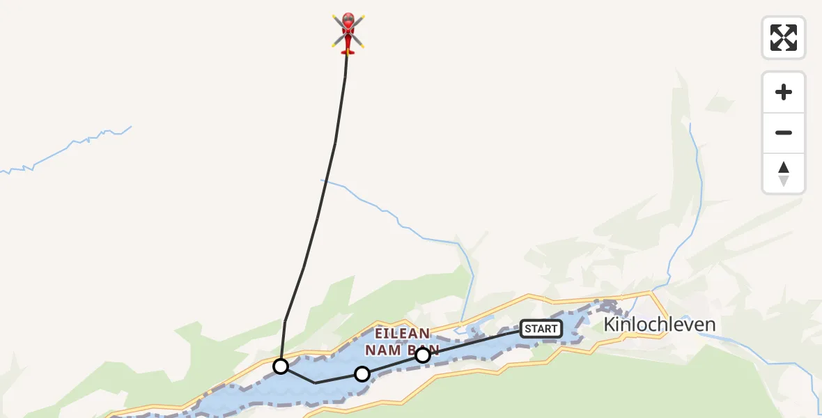 Flight route Air Ambulance Helicopter Kinlochleven - Coire a' Mhusgain, 06 May 2026, 13:06