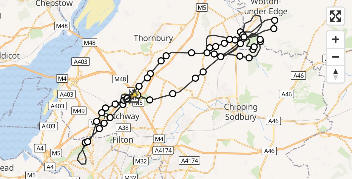 Flight route Police Helicopter Almondsbury Helicopter Base - Almondsbury Helicopter Base, 06 May 2026, 13:07