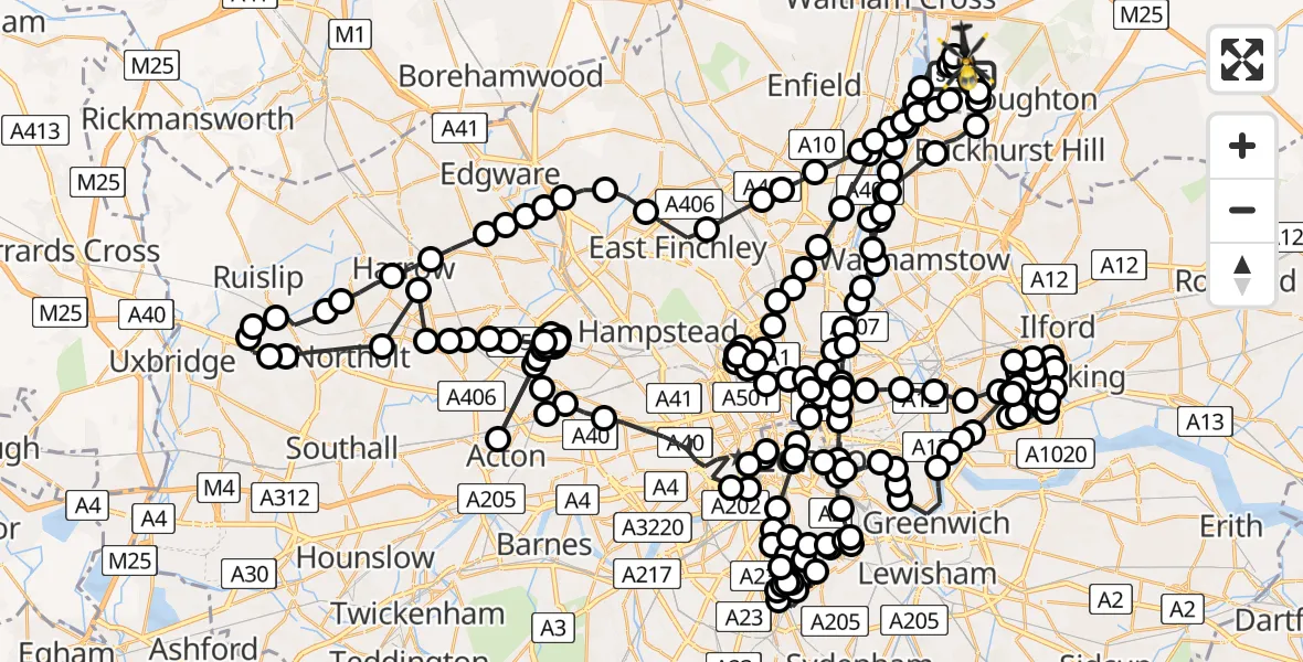 Flight route Police Helicopter Metropolitan Police Air Support Unit Lippitts Hill - Epping Forest, 06 May 2026, 13:13
