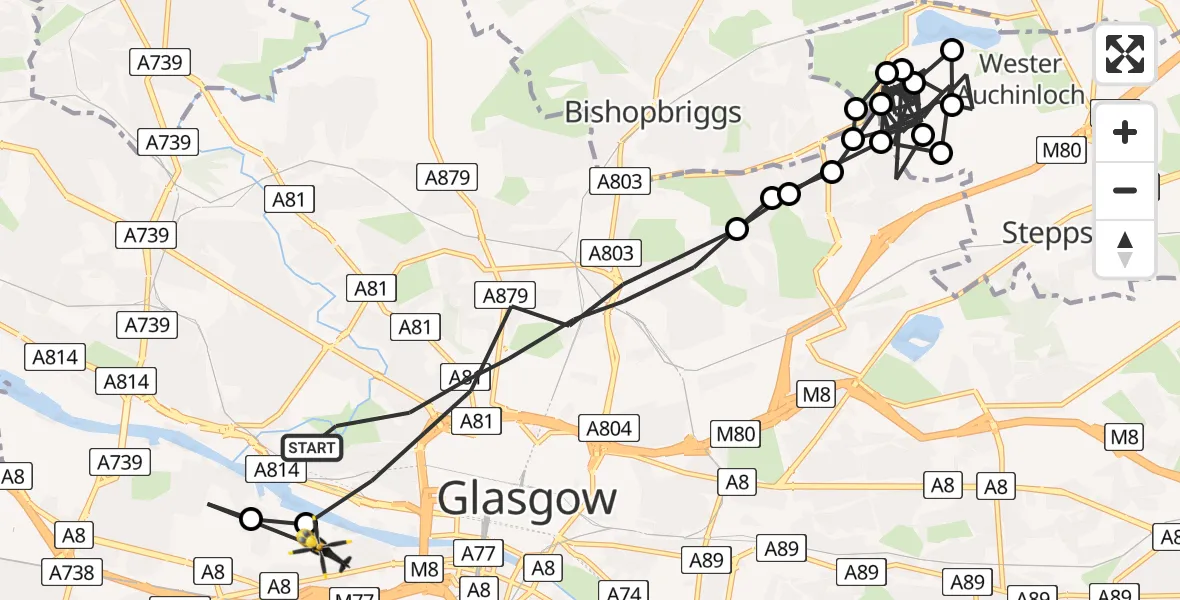 Flight route Police Helicopter Glasgow - Glasgow Seaplane Terminal, 06 May 2026, 13:16