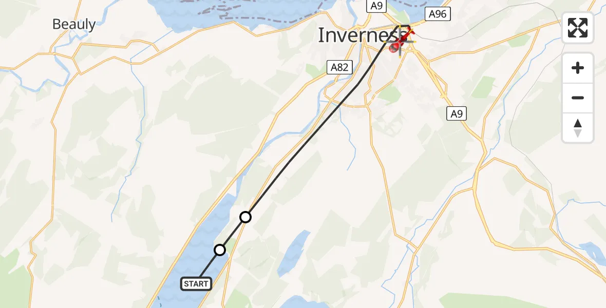 Flight route Air Ambulance Helicopter Loch Ness - Inverness, 06 May 2026, 13:30