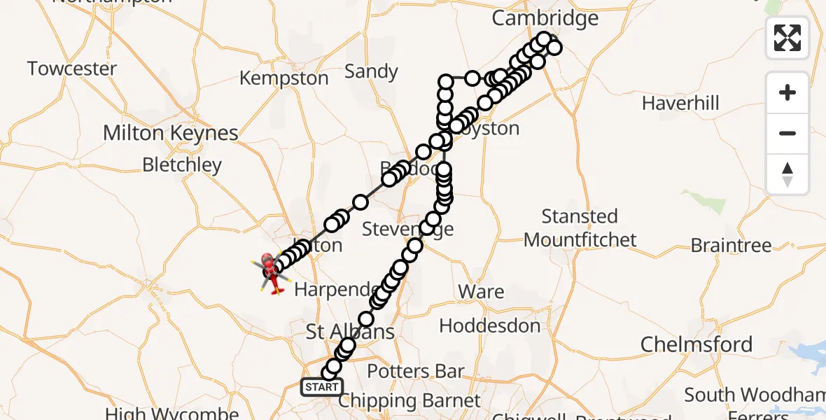 Flight route Air Ambulance Helicopter Watford - Holywell, 06 May 2026, 13:30