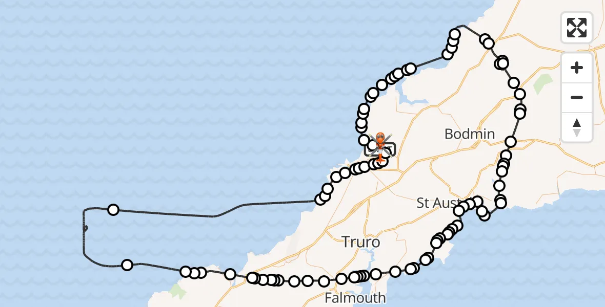 Flight route Coastguard Helicopter Cornwall Airport Newquay - Cornwall Airport Newquay, 06 May 2026, 13:36