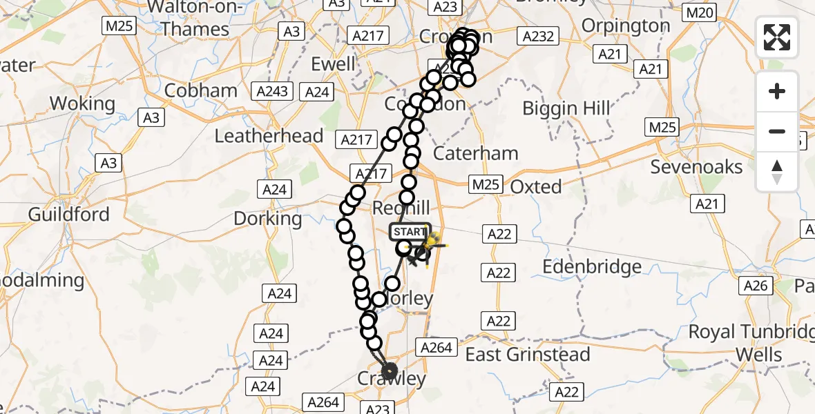 Flight route Police Helicopter Redhill - Tandridge, 06 May 2026, 13:47