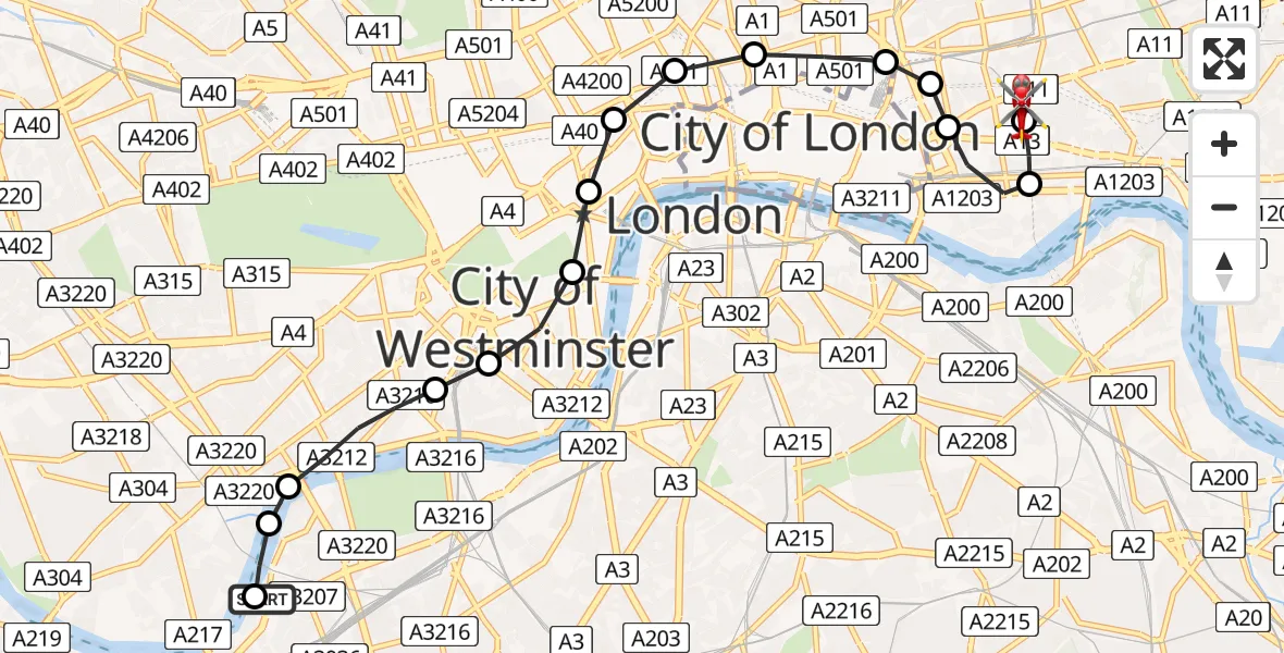 Flight route Air Ambulance Helicopter London Heliport - Royal London Hospital, 06 May 2026, 13:53