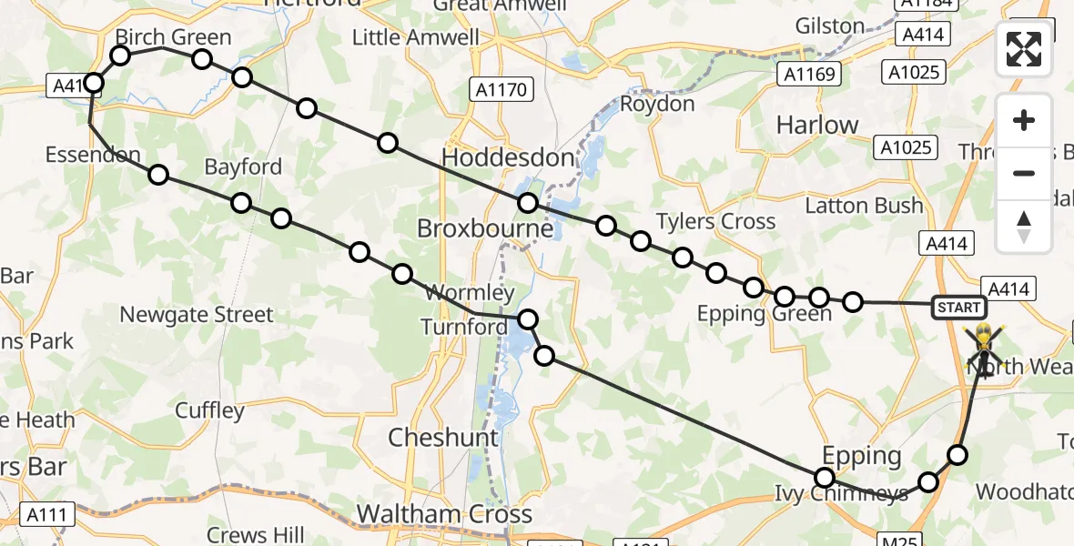 Flight route Police Helicopter North Weald Bassett - North Weald Airfield, 06 May 2026, 13:53