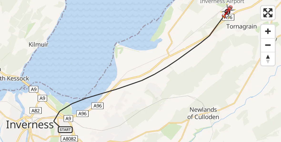 Flight route Air Ambulance Helicopter Inverness - Inverness Airport, 06 May 2026, 14:06
