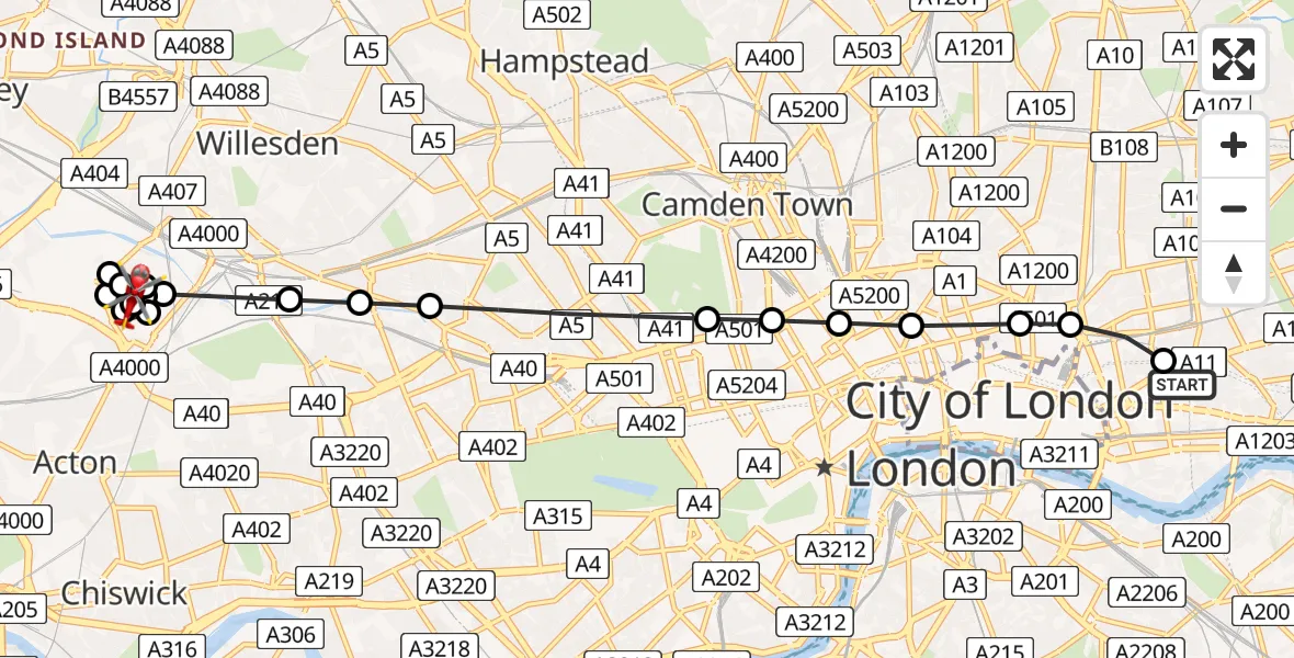 Flight route Air Ambulance Helicopter Royal London Hospital - Twyford, 06 May 2026, 14:14