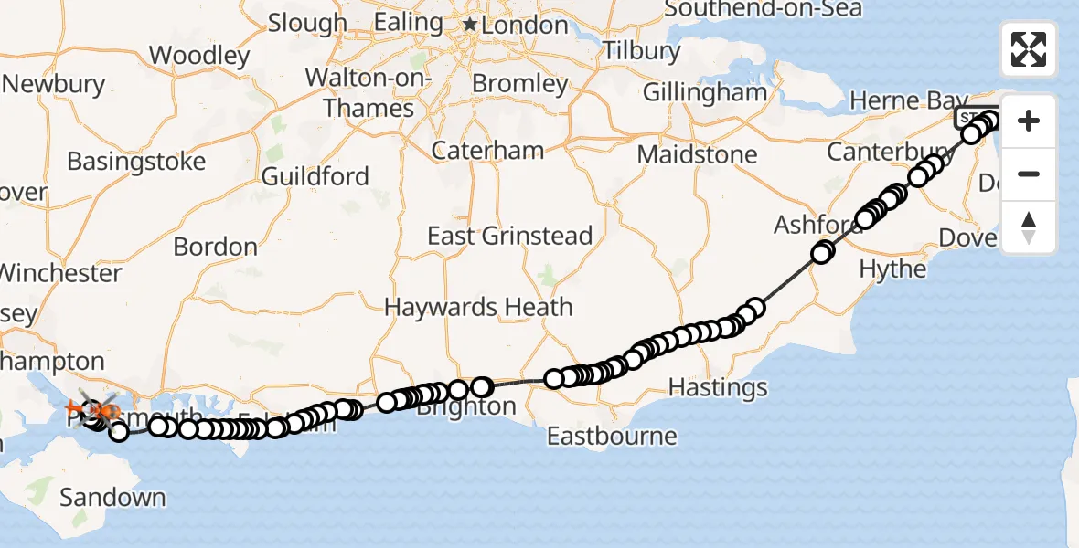 Flight route Coastguard Helicopter Manston Airport - Solent Airport, 06 May 2026, 14:25