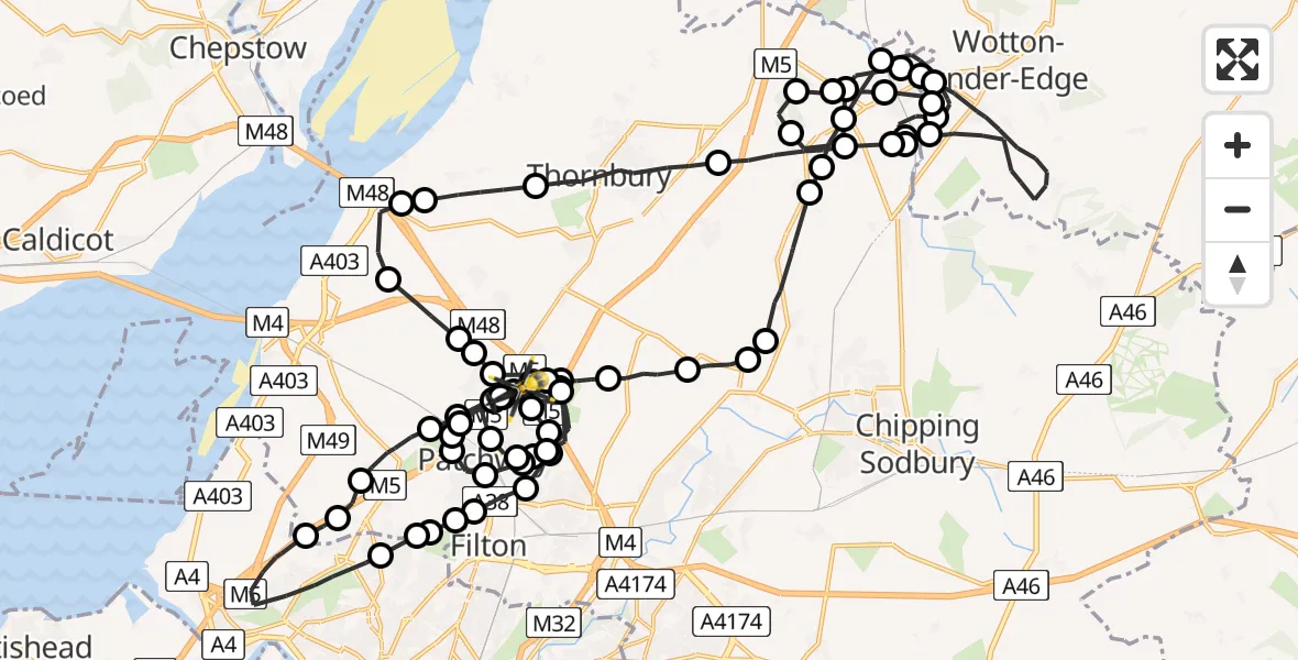 Flight route Police Helicopter Almondsbury Helicopter Base - Almondsbury Helicopter Base, 06 May 2026, 14:36