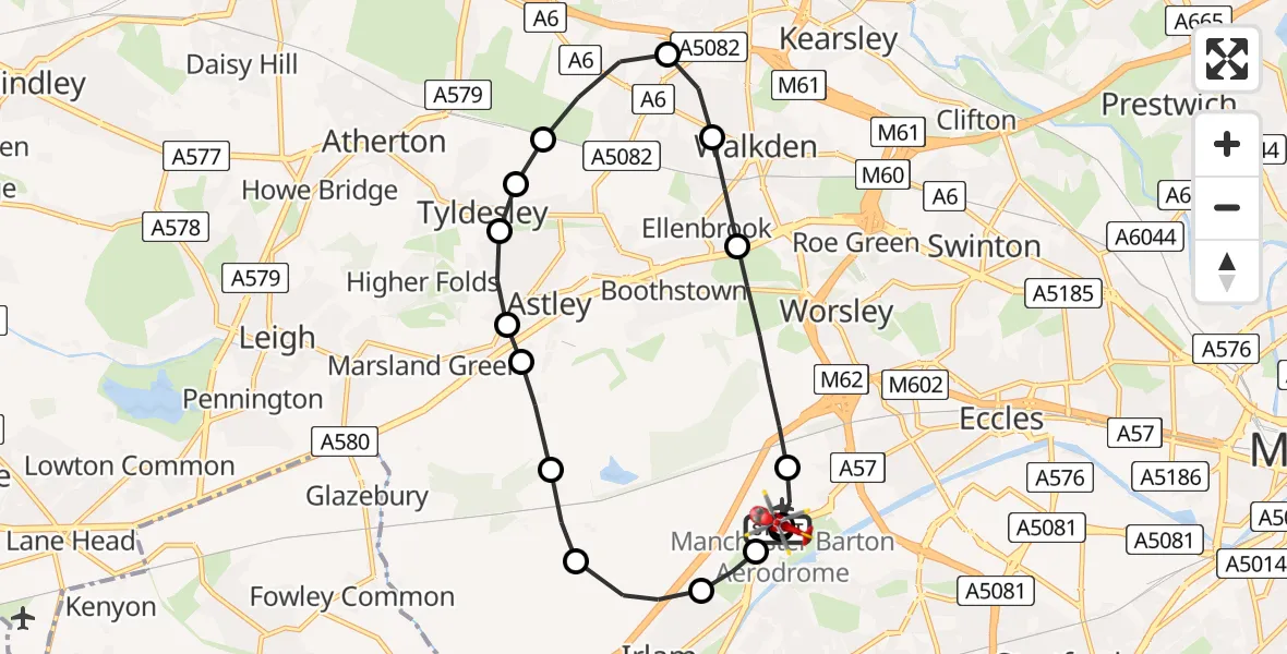 Flight route Air Ambulance Helicopter Manchester Barton Aerodrome - Manchester Barton Aerodrome, 06 May 2026, 14:46