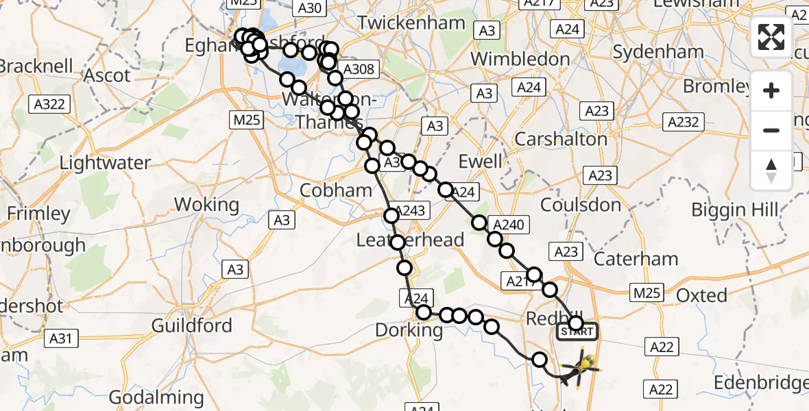 Flight route Police Helicopter South Nutfield - Tandridge, 06 May 2026, 15:00