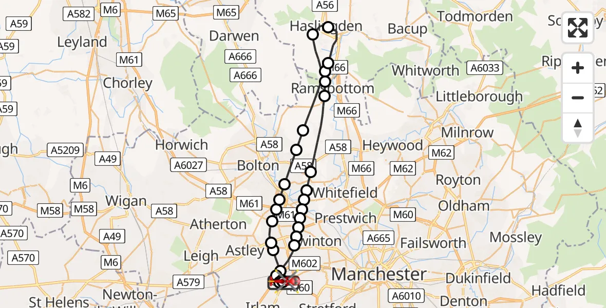 Flight route Air Ambulance Helicopter Manchester Barton Aerodrome - Manchester Barton Aerodrome, 06 May 2026, 15:03