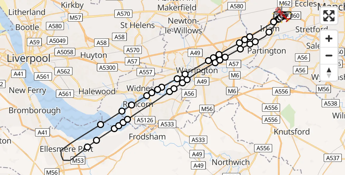 Flight route Air Ambulance Helicopter Manchester Barton Aerodrome - Manchester Barton Aerodrome, 06 May 2026, 15:22