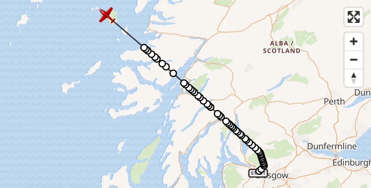 Flight route Air Ambulance Aircraft Glasgow Airport - Inner Seas, 06 May 2026, 16:09