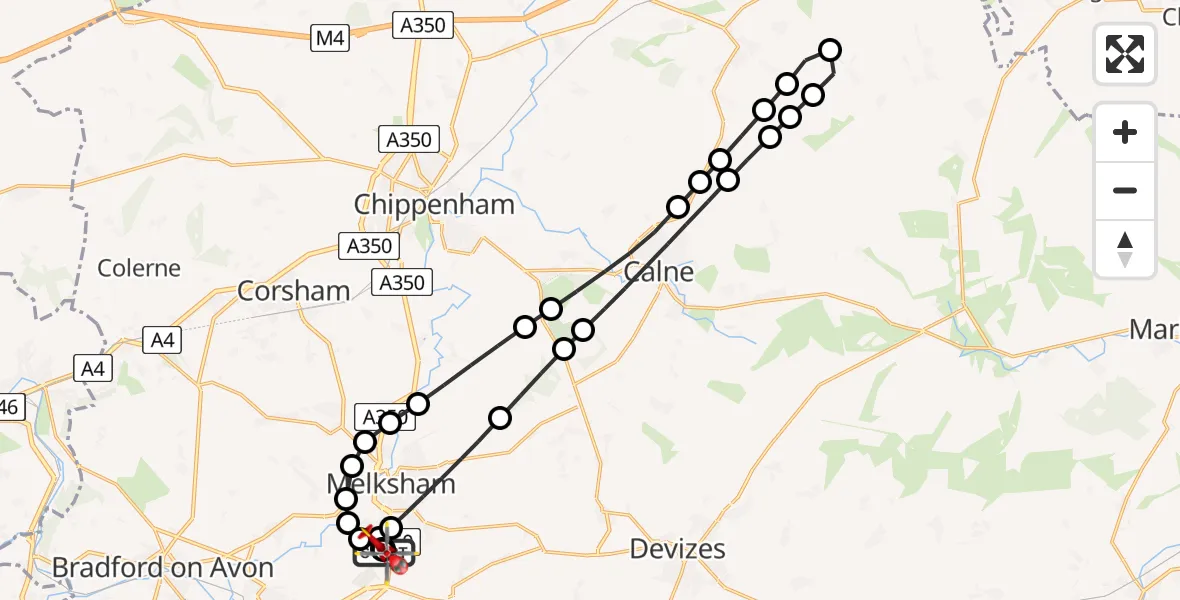 Flight route Air Ambulance Helicopter Wiltshire Air Ambulance - Wiltshire Air Ambulance, 06 May 2026, 16:22