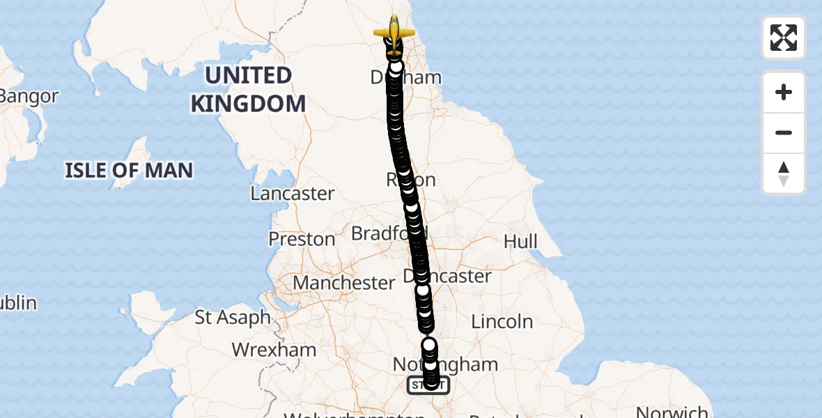 Flight route Police Aircraft East Midlands Airport - Newcastle International Airport, 06 May 2026, 16:22