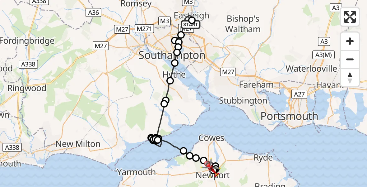 Flight route Air Ambulance Helicopter Southampton Airport - Newport, 06 May 2026, 16:39