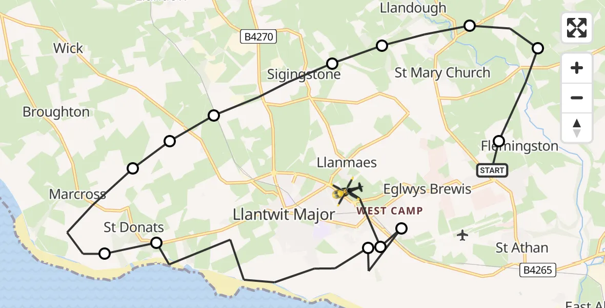Flight route Police Helicopter MOD St Athan - Boverton, 06 May 2026, 16:43