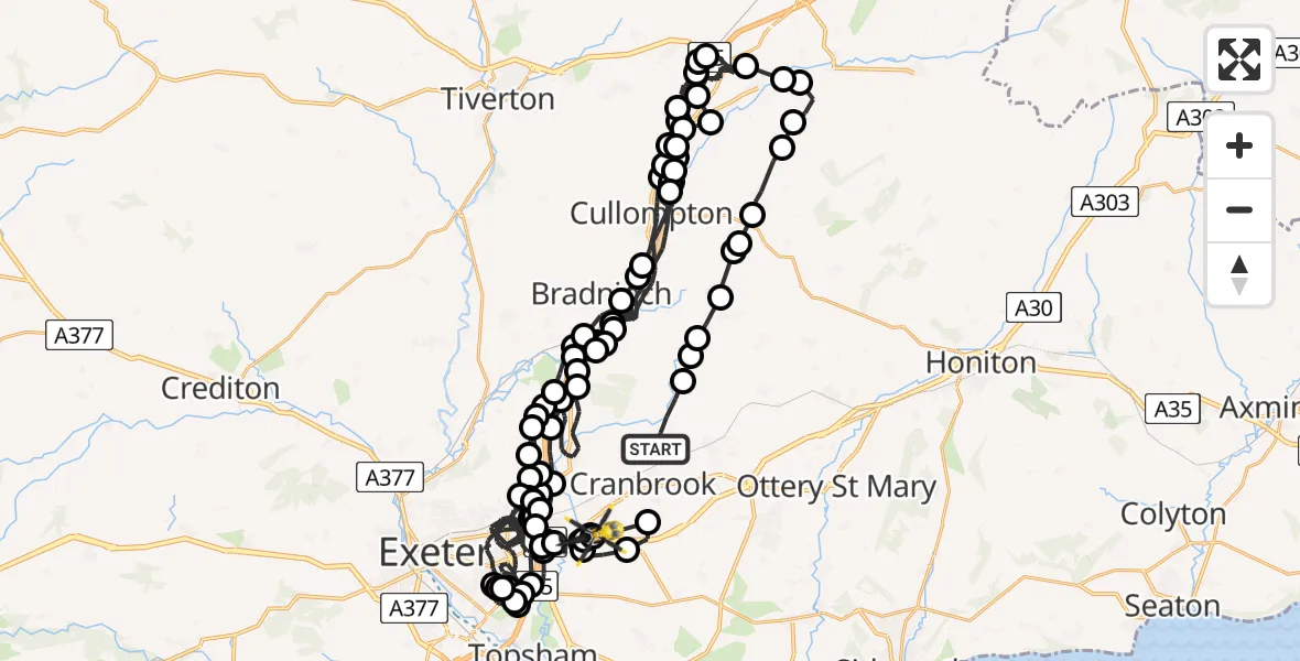 Flight route Police Helicopter East Devon - Clyst Honiton, 06 May 2026, 16:53