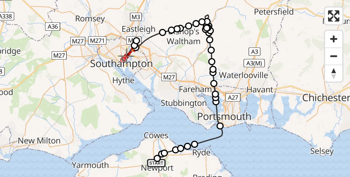 Flight route Air Ambulance Helicopter St Marys Hospital Isle Of Wight - Portswood Park, 06 May 2026, 17:20