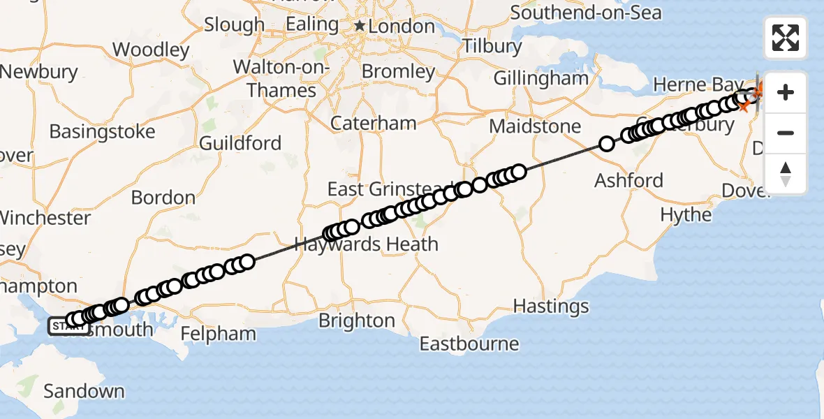 Flight route Coastguard Helicopter Solent Airport - Manston Airport, 06 May 2026, 17:23