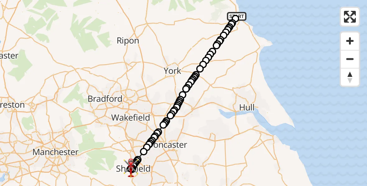 Flight route Air Ambulance Helicopter Scarborough - Sheffield Childrens Hospital, 06 May 2026, 17:35