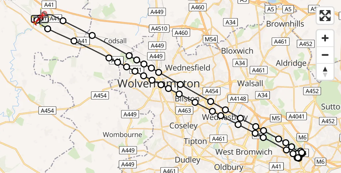 Flight route Air Ambulance Helicopter RAF Cosford - Cosford, 06 May 2026, 17:37