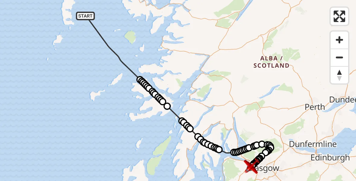 Flight route Air Ambulance Aircraft Inner Seas - Glasgow Airport, 06 May 2026, 17:38