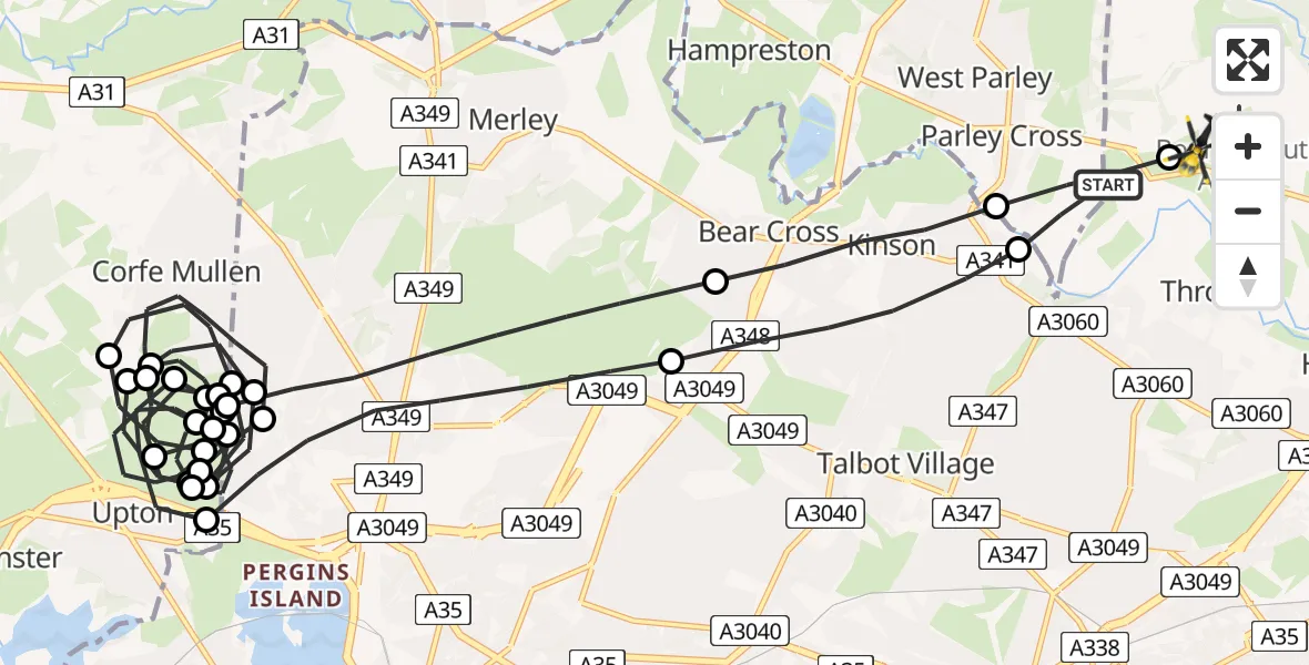 Flight route Police Helicopter Hurn - Bournemouth Airport, 06 May 2026, 18:09