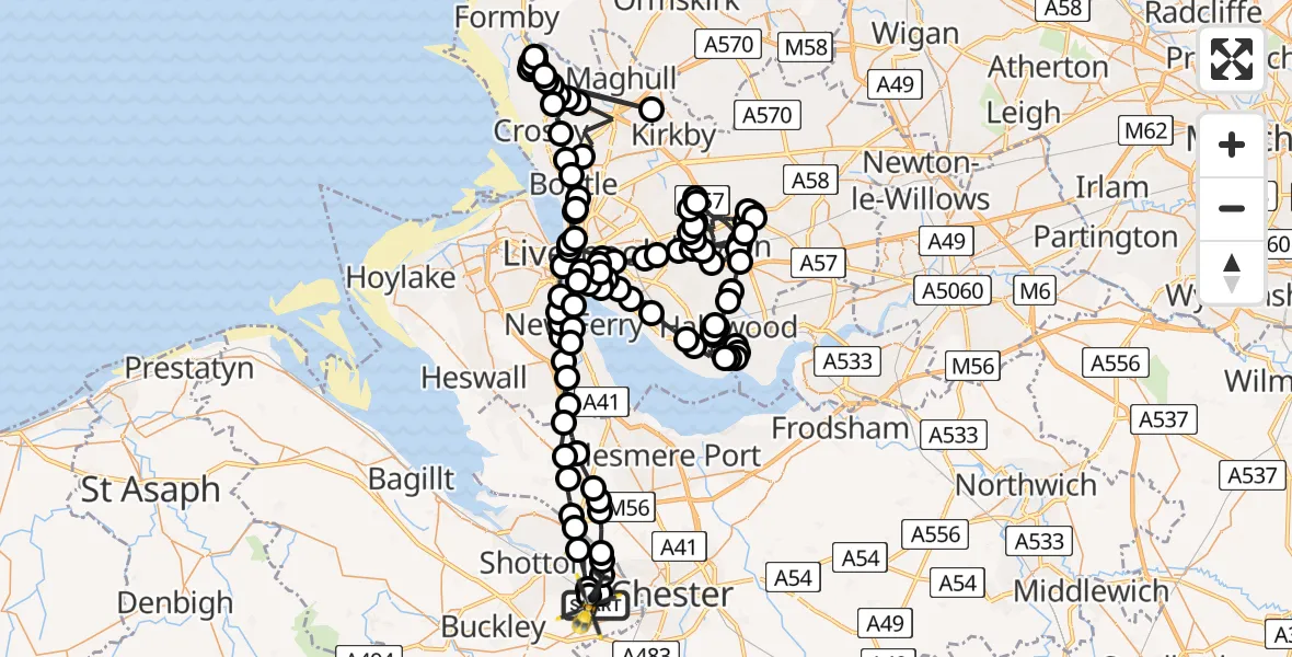 Flight route Police Helicopter Hawarden Airport - Hawarden Airport, 06 May 2026, 18:32