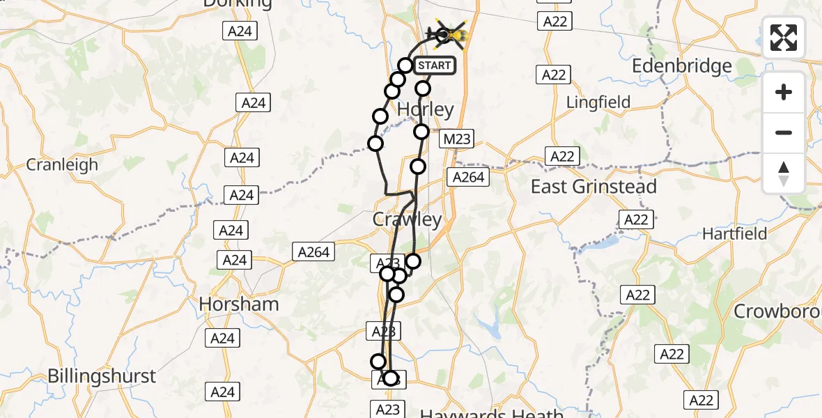 Flight route Police Helicopter Salfords - Redhill Aerodrome, 06 May 2026, 18:52