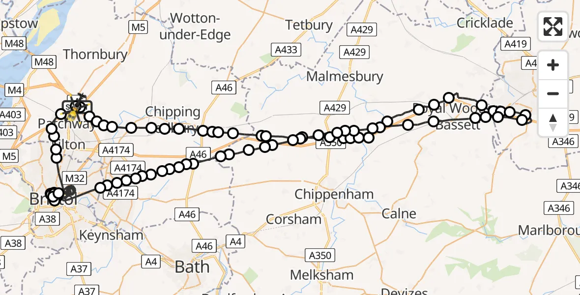 Flight route Police Helicopter Almondsbury Helicopter Base - Almondsbury Helicopter Base, 06 May 2026, 19:05