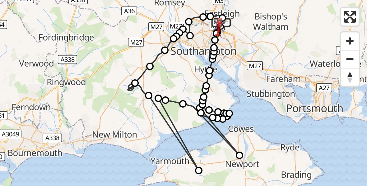 Flight route Air Ambulance Helicopter Southampton Airport - Southampton Airport, 06 May 2026, 19:08