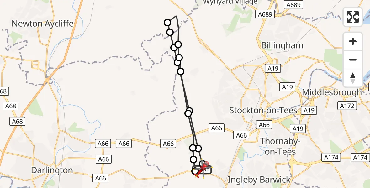 Flight route Air Ambulance Helicopter Egglescliffe - Egglescliffe, 06 May 2026, 19:26