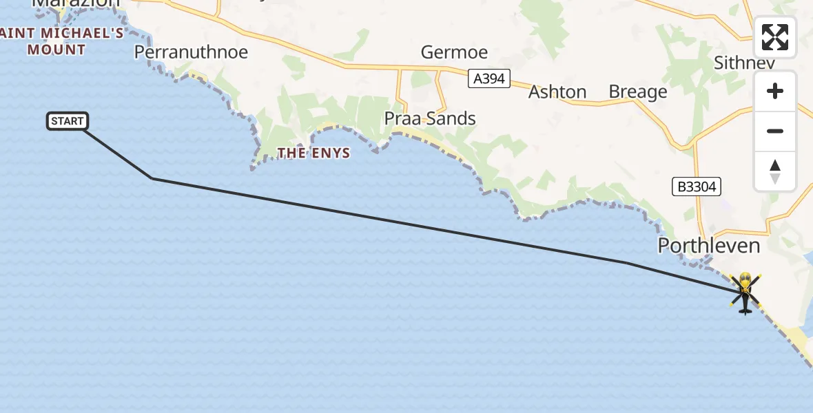 Flight route Police Helicopter English Channel - Porthleven, 06 May 2026, 20:00