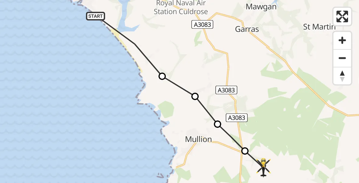Flight route Police Helicopter Porthleven - Ruan Minor, 06 May 2026, 20:03