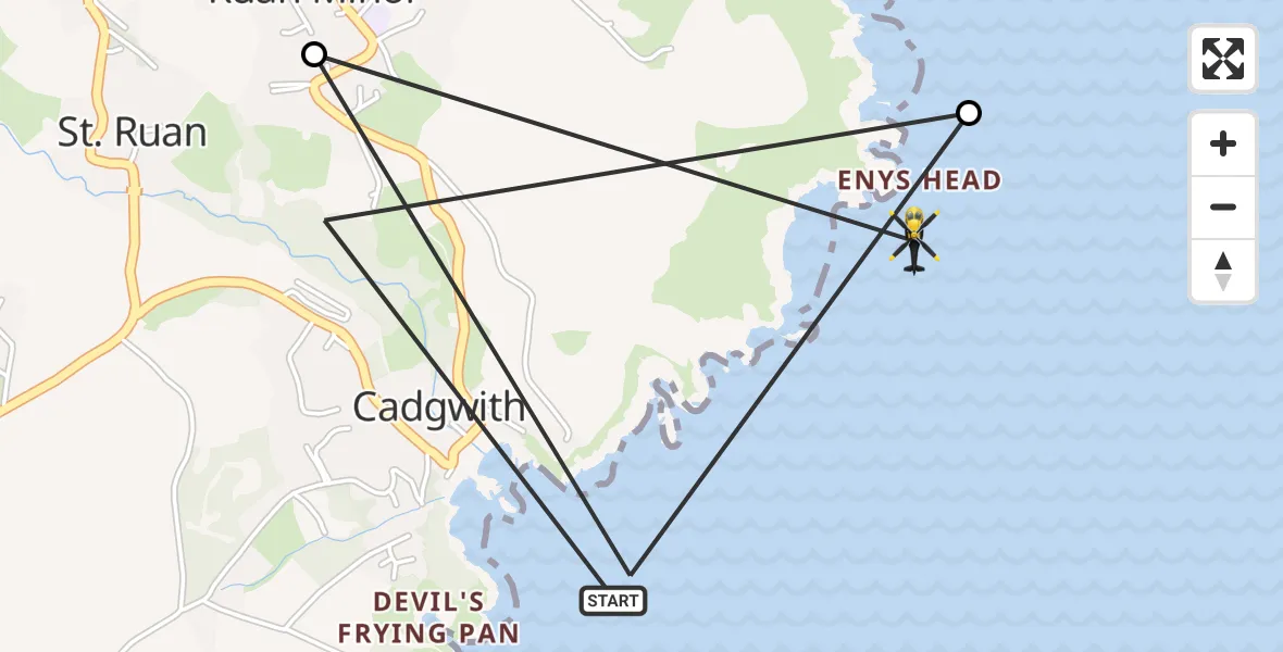 Flight route Police Helicopter Cadgwith - Cadgwith, 06 May 2026, 20:09