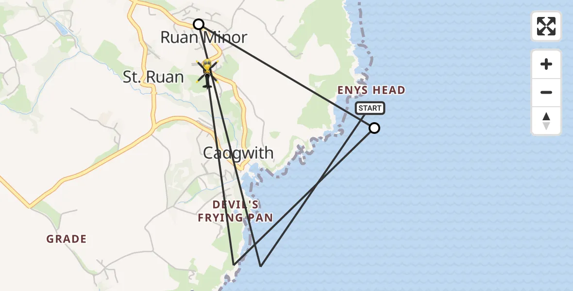Flight route Police Helicopter Cadgwith - Kuggar, 06 May 2026, 20:12