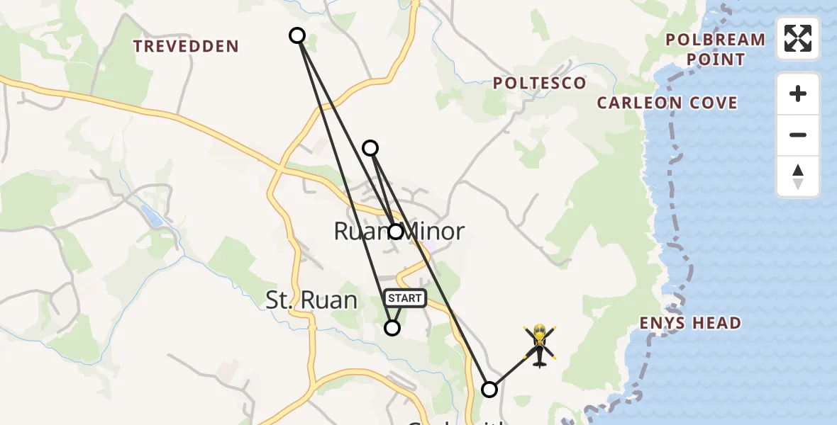 Flight route Police Helicopter Ruan Minor - Cadgwith, 06 May 2026, 20:15