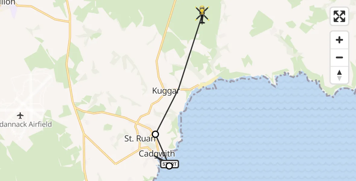 Flight route Police Helicopter Cadgwith - Garras, 06 May 2026, 20:18