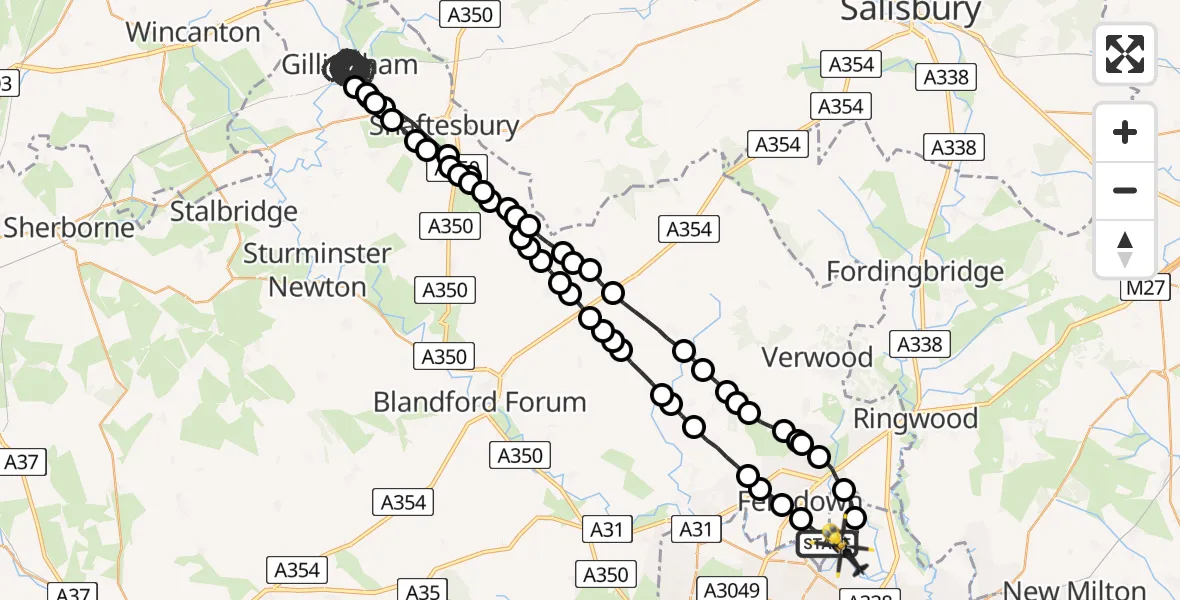 Flight route Police Helicopter Parley Cross - Bournemouth Airport, 06 May 2026, 20:39