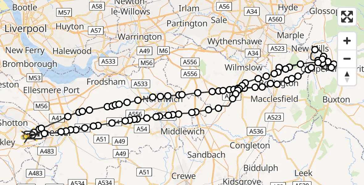 Flight route Police Helicopter Hawarden Airport - Hawarden Airport, 06 May 2026, 20:42