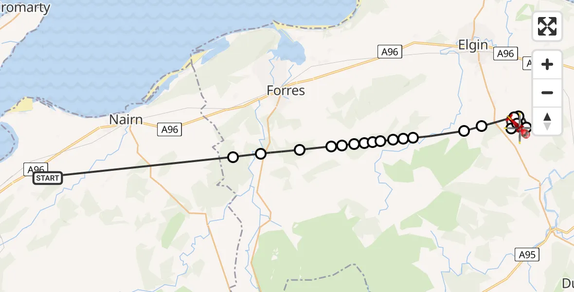 Flight route Air Ambulance Helicopter Clephanton - Moray, 06 May 2026, 20:56