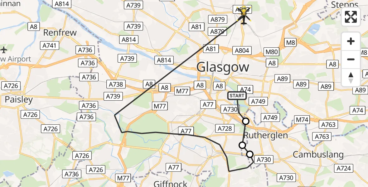 Flight route Police Helicopter Glasgow - Glasgow, 06 May 2026, 20:59